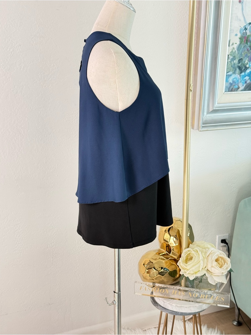 VTG Lucy & Laurel Navy and Black Layered Tank Top Sz:M Minimalist - Picture 6 of 12